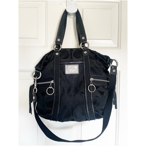 Coach Poppy Signature Spotlight Small Convertible Tote Shoulder Bag Black 13843 - Picture 1 of 9